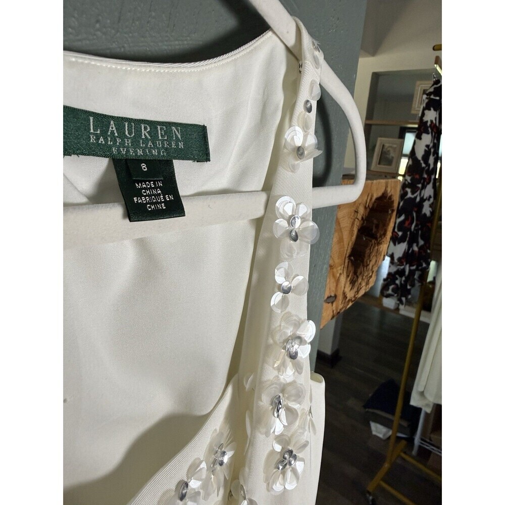 Lauren Ralph Lauren White Floral Rosette Sleeveless Autumn Fall Wedding Dress 8 - Picture 4 of 10